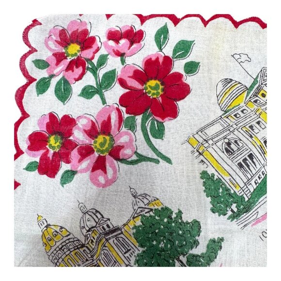 Vtg Retro Ladies Hankie Handkerchief Scalloped Edge Hibiscus Iowa State Map READ - Picture 4 of 10